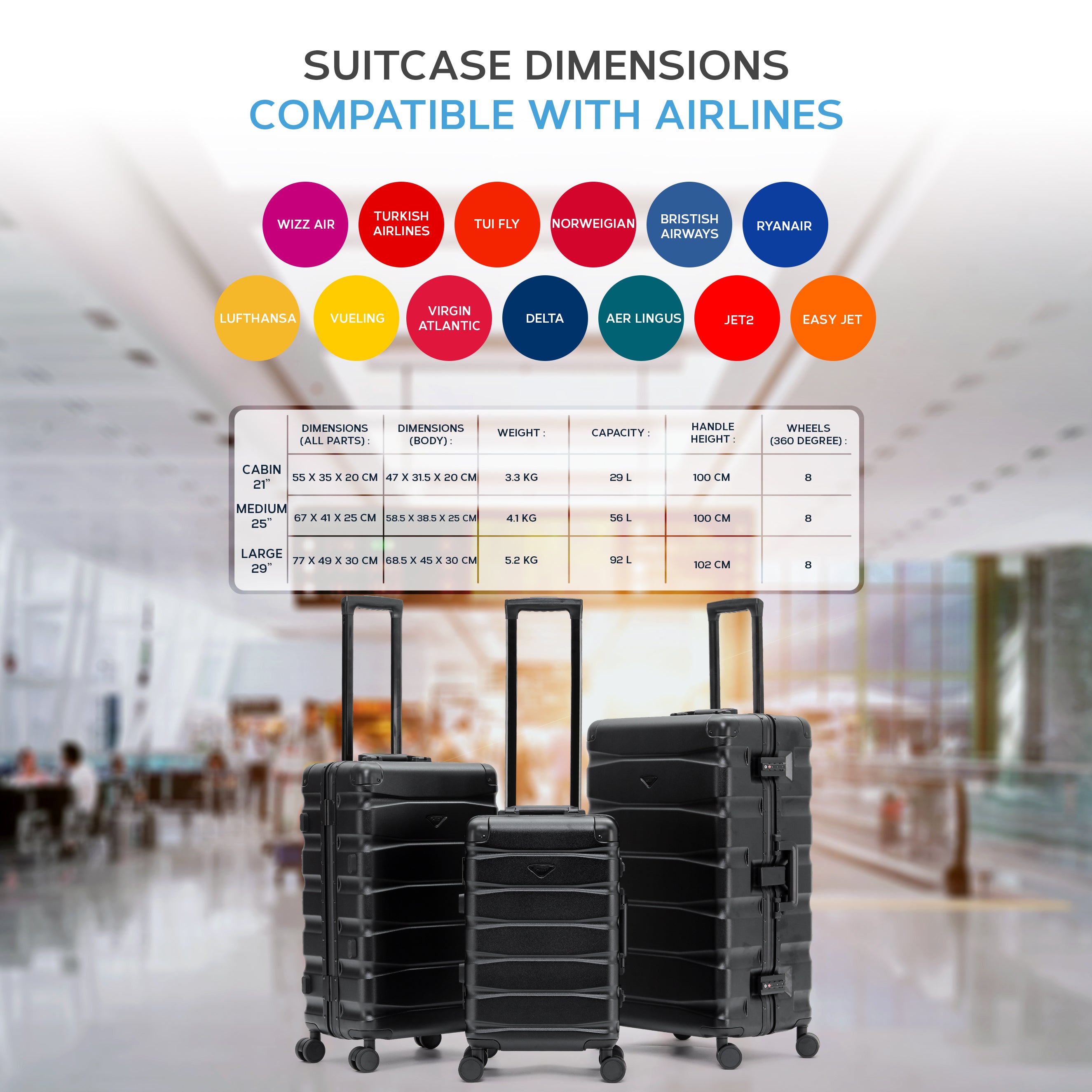 ALUMINIUM 3-Piece Suitcase Set (55x35x20cm + Medium + Large)
