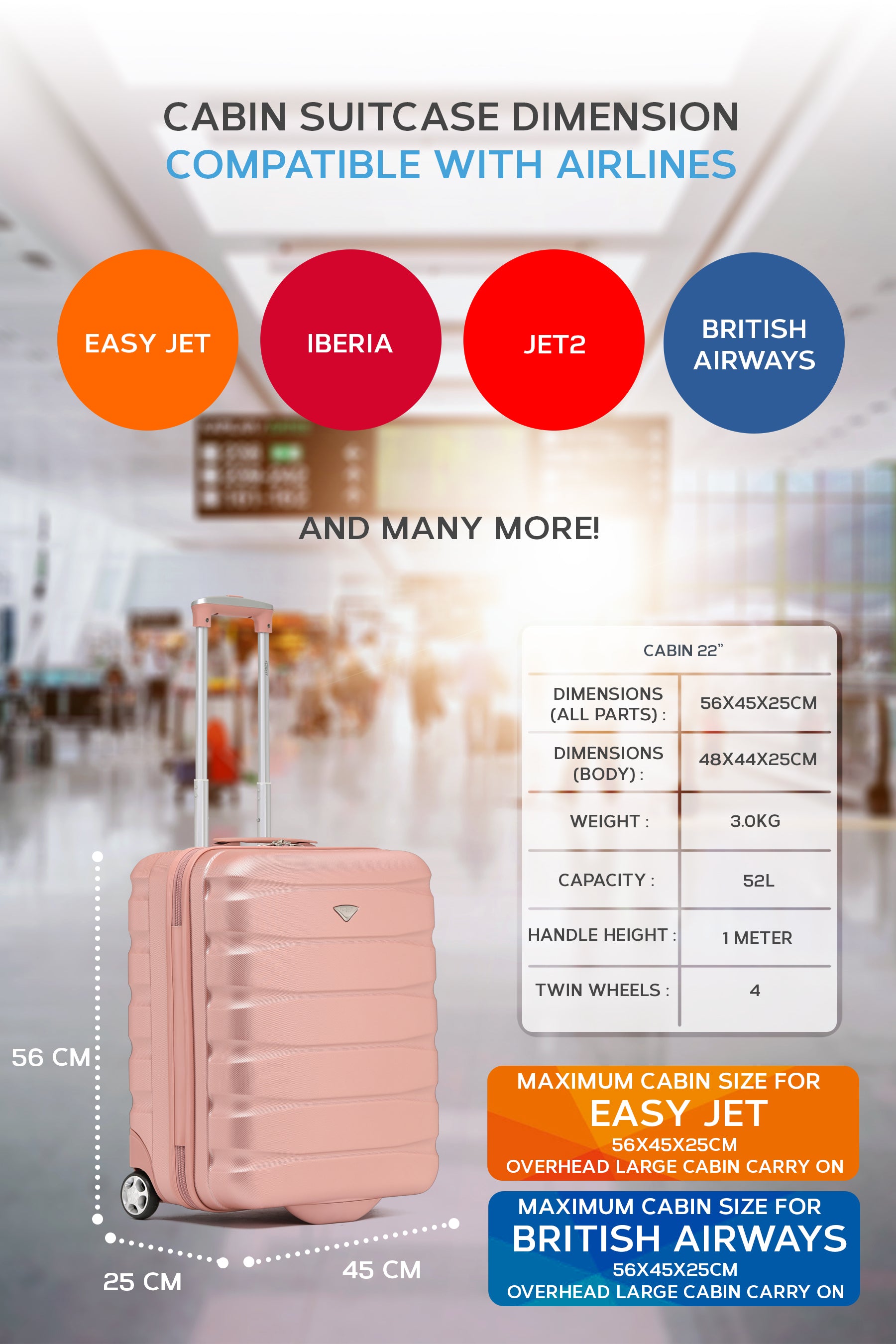 56x45x25cm 2 Wheel Cabin Carry on Case