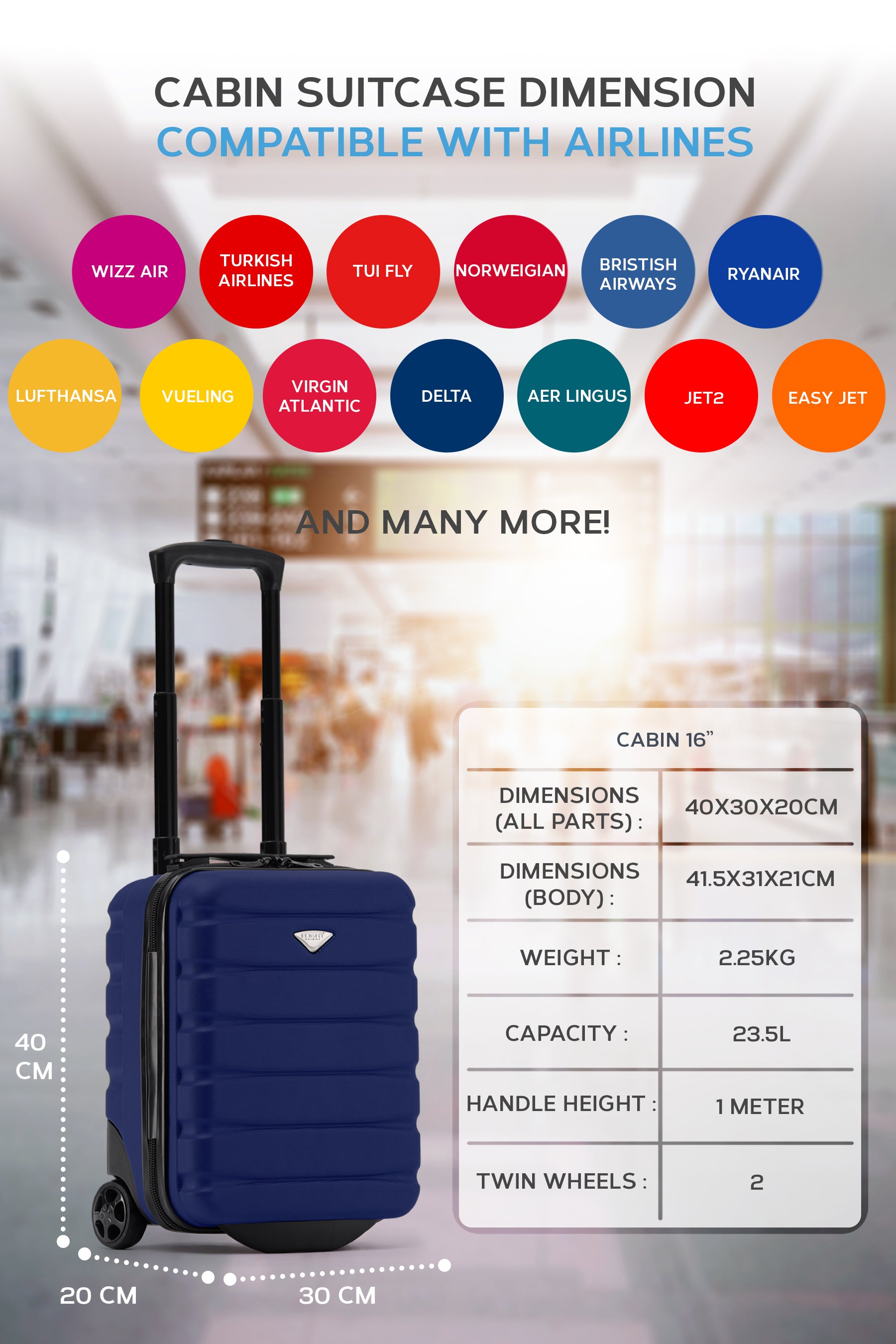 40x30x20cm 2 Wheel Cabin Carry on Case