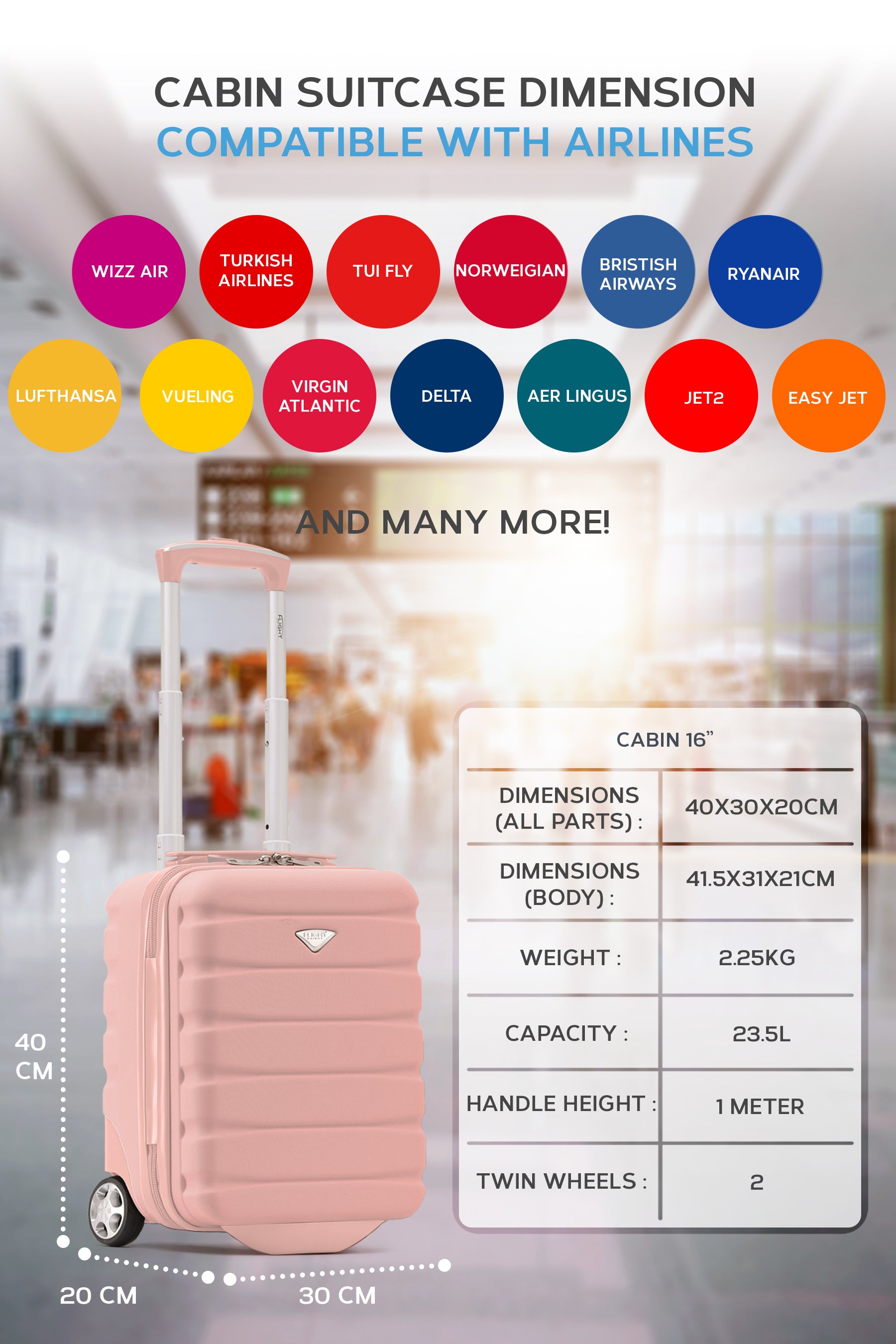40x30x20cm 2 Wheel Cabin Carry on Case