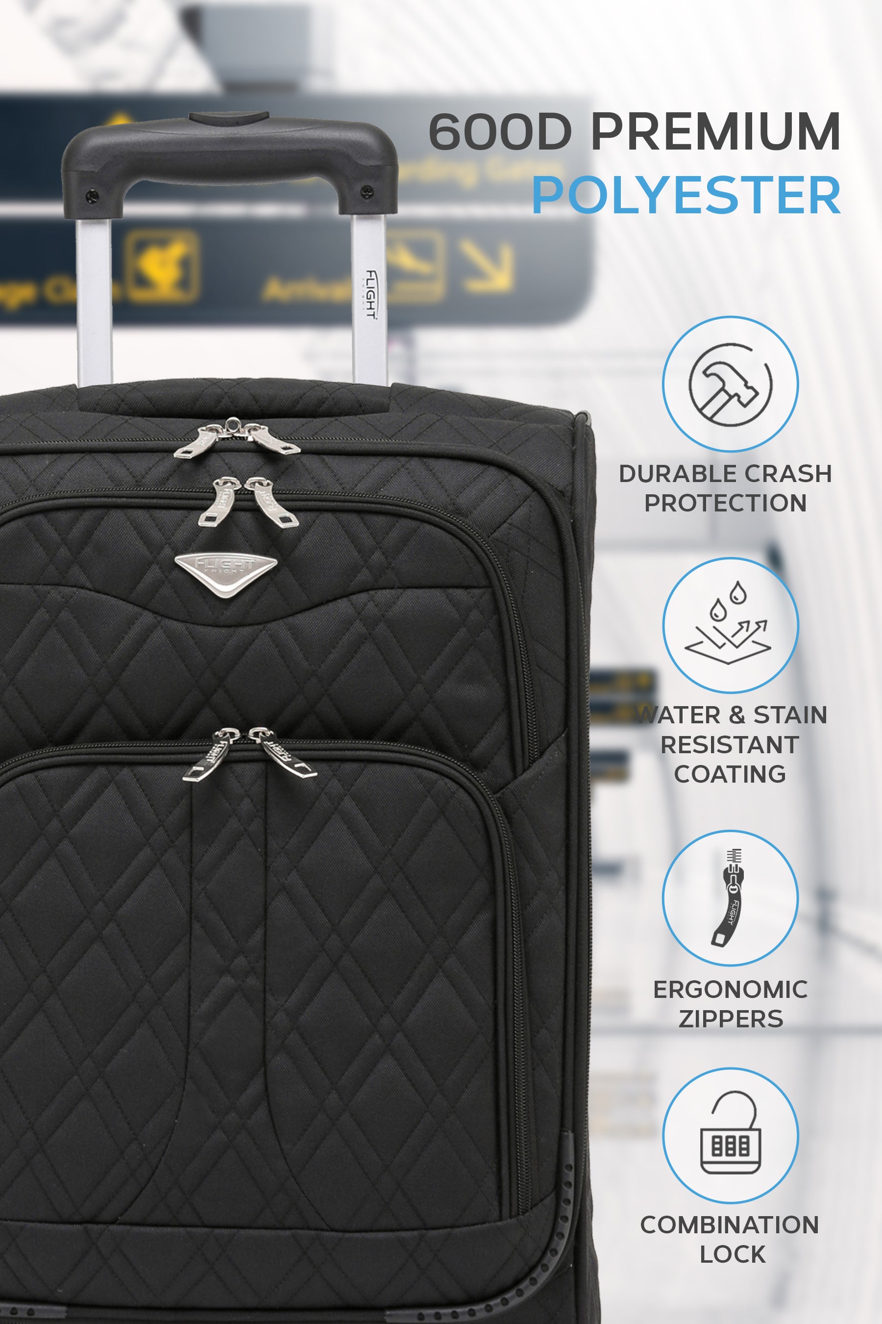 55x35x20cm Soft Shell Cabin Carry on Case - Quilted