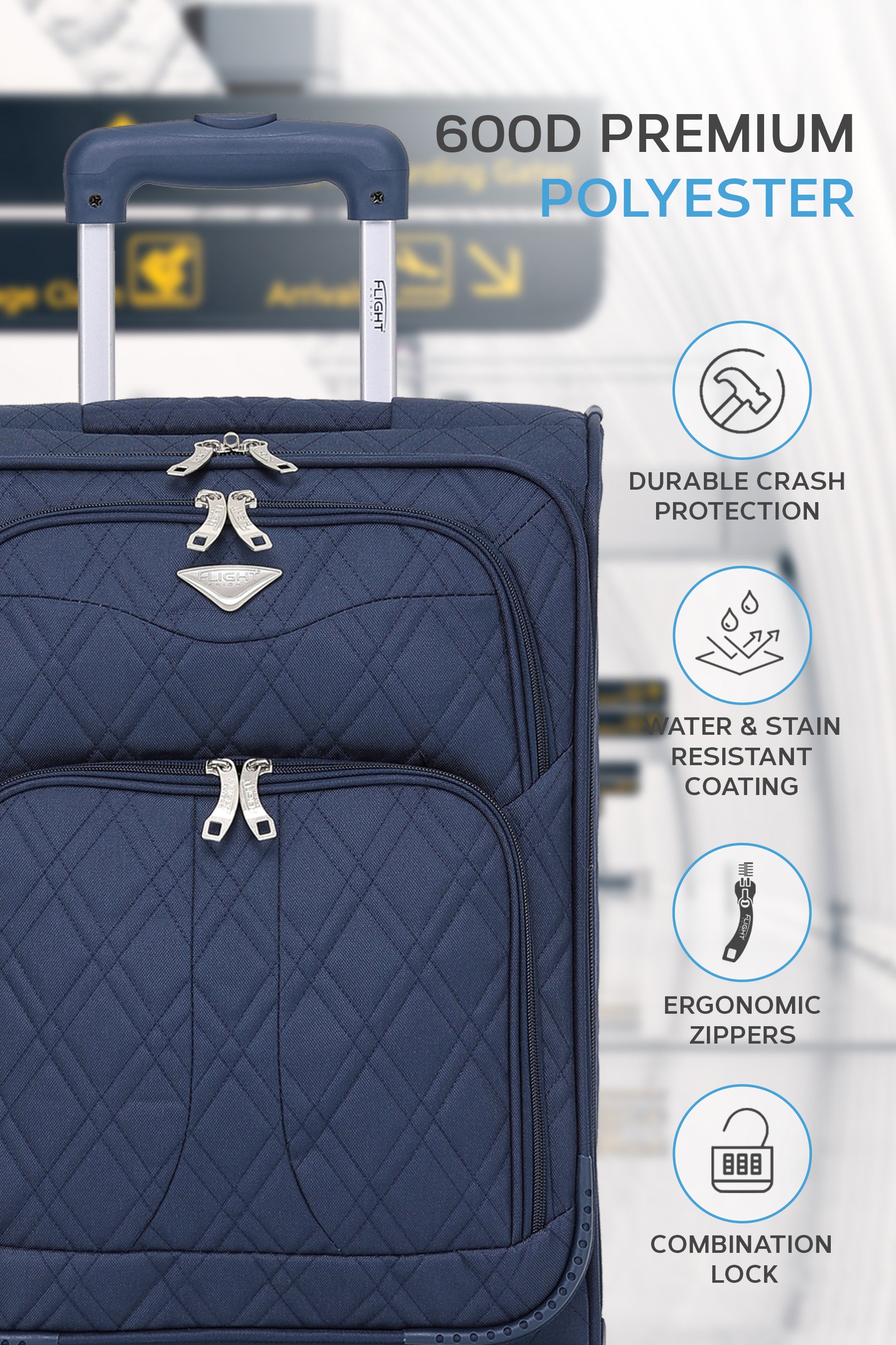 55x35x20cm Soft Shell Cabin Carry on Case - Quilted