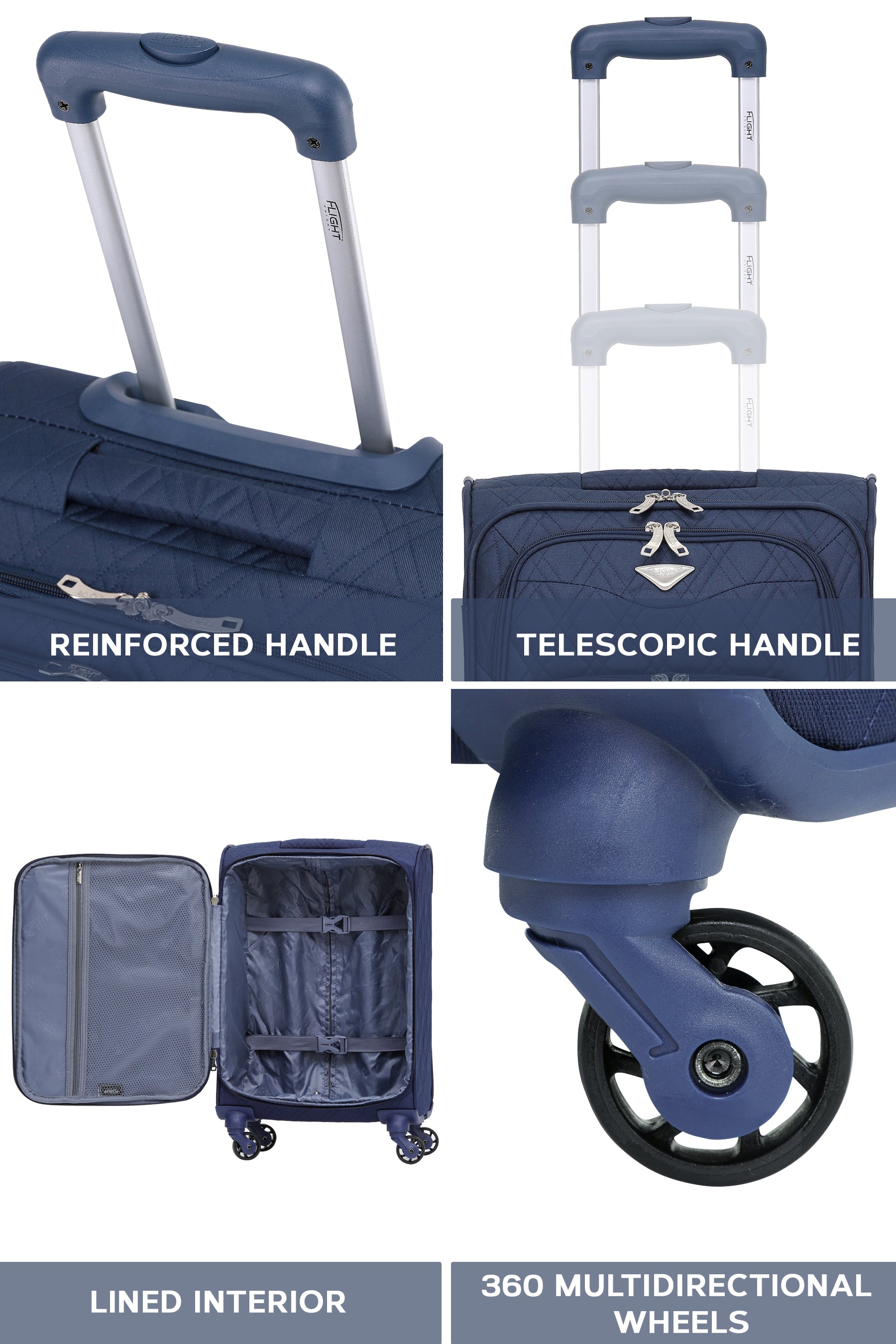 55x35x20cm Soft Shell Cabin Carry on Case - Quilted