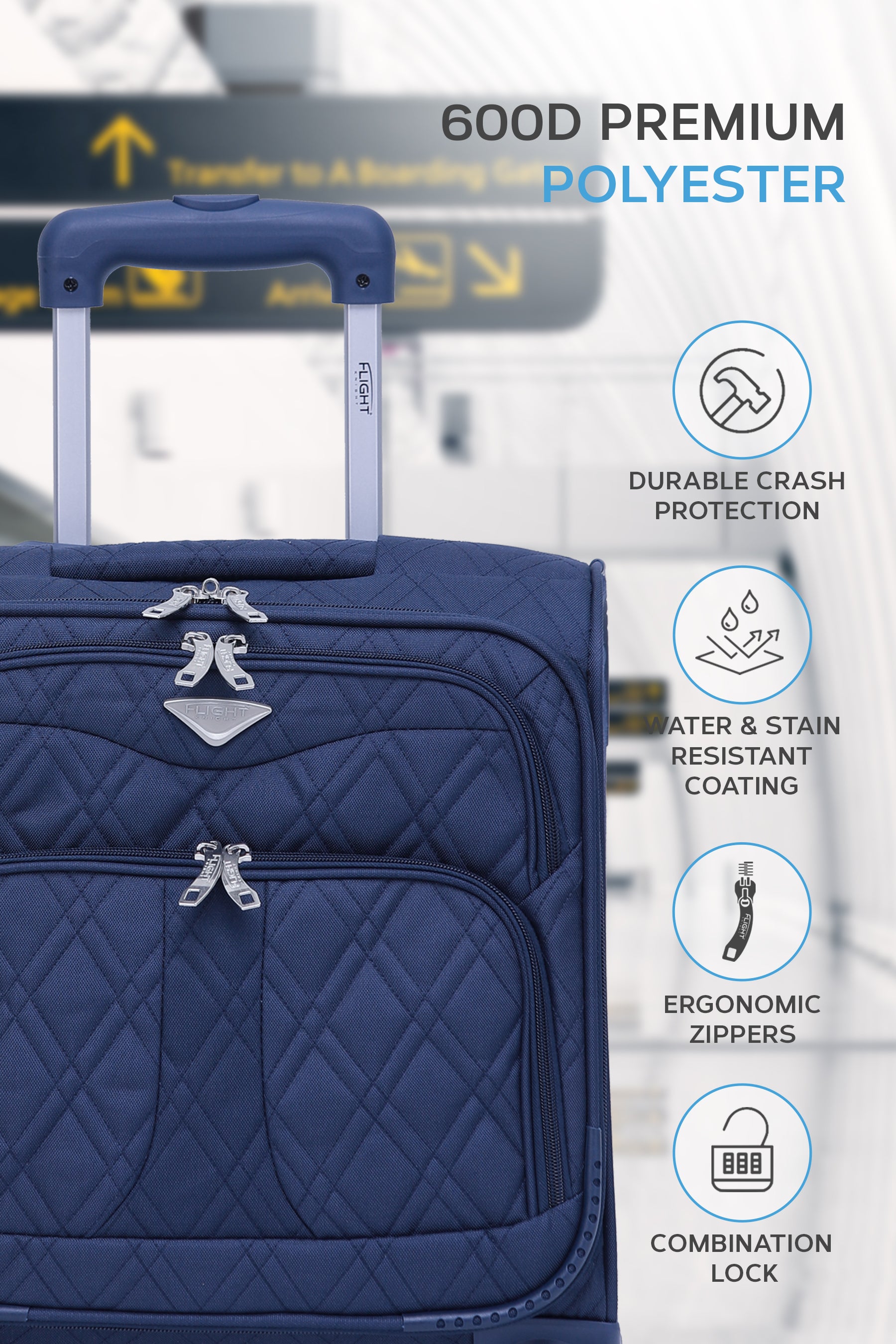 45x36x20cm Soft Shell Cabin Carry on Case - Quilted