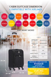 55x40x20cm Soft Shell Cabin Carry on Case - Quilted