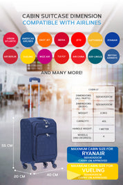 55x40x20cm Soft Shell Cabin Carry on Case - Quilted
