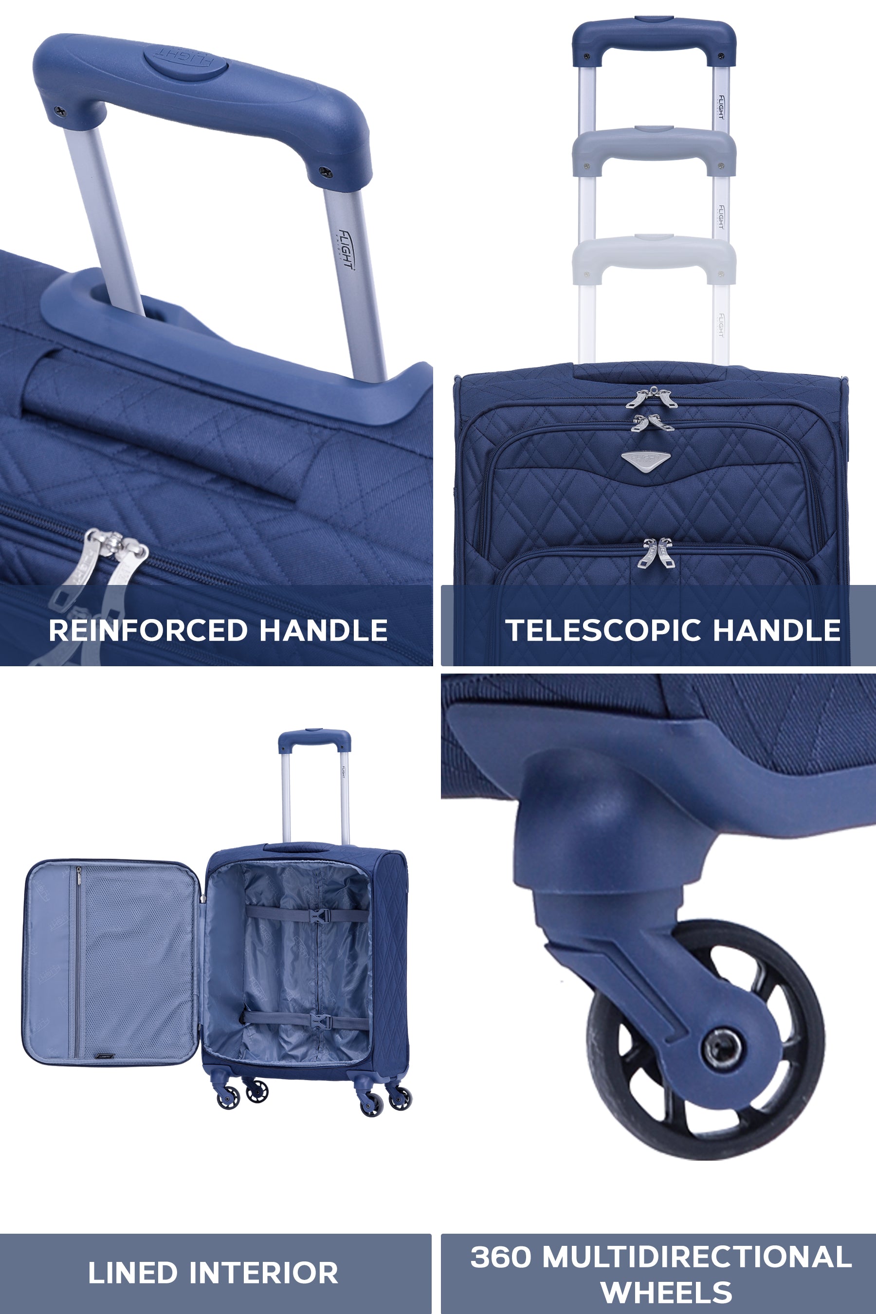 55x40x20cm Soft Shell Cabin Carry on Case - Quilted