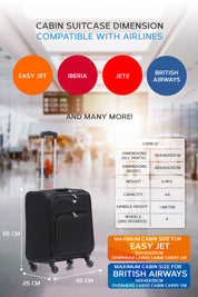 56x45x25cm Soft Shell Cabin Carry on Case