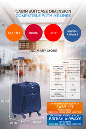 56x45x25cm Soft Shell Cabin Carry on Case