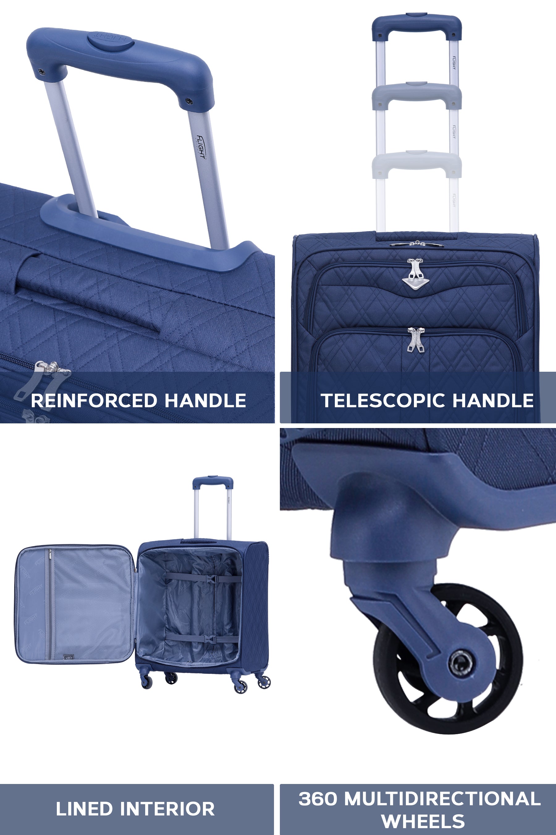 56x45x25cm Soft Shell Cabin Carry on Case - Quilted