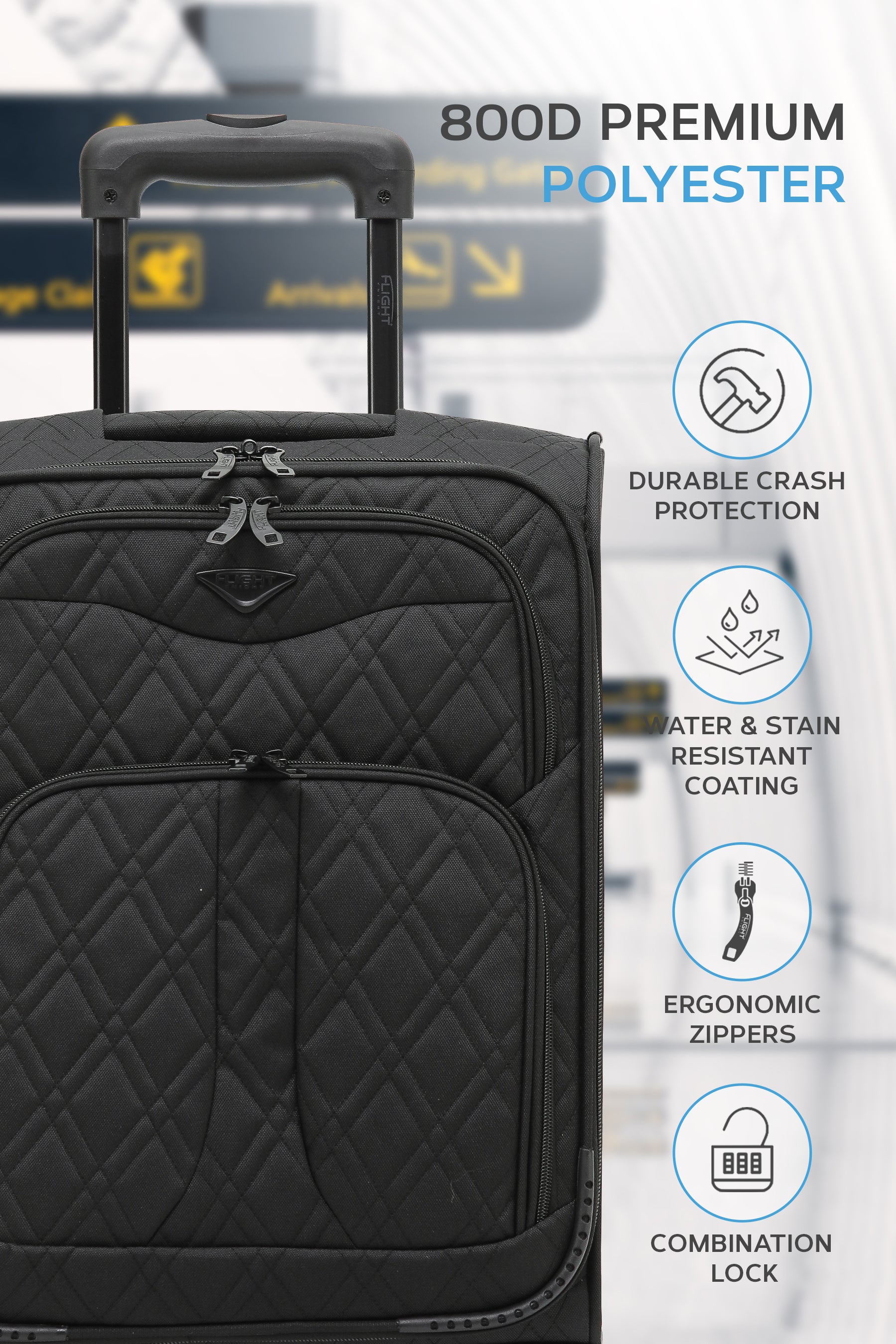 55x35x20cm Soft Shell Cabin Carry on Case - Quilted