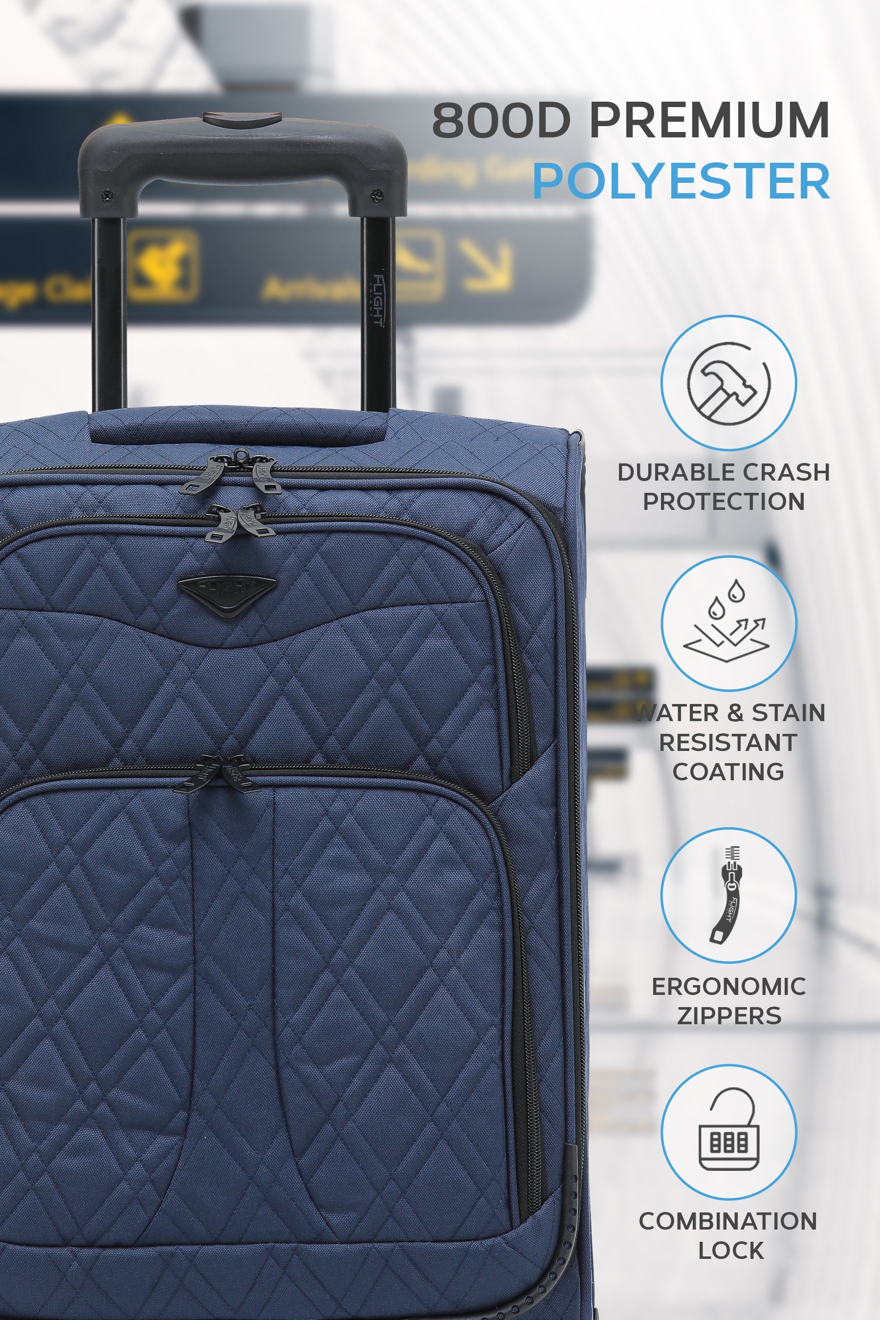 55x35x20cm Soft Shell Cabin Carry on Case - Quilted