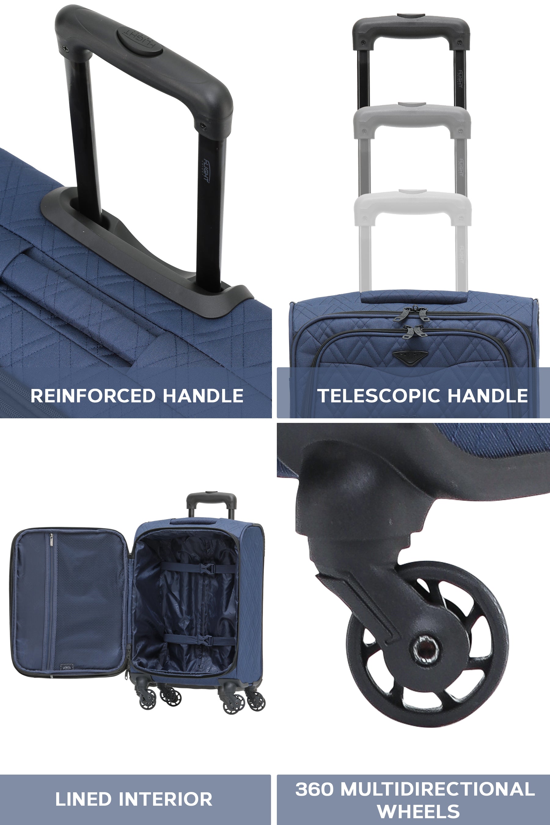 55x35x20cm Soft Shell Cabin Carry on Case - Quilted