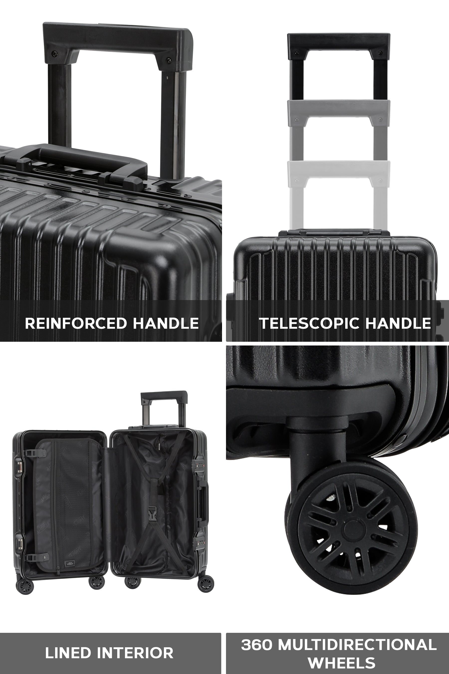 Set of 3 Silver Travel Cases 55x35x20cm + Medium + Large