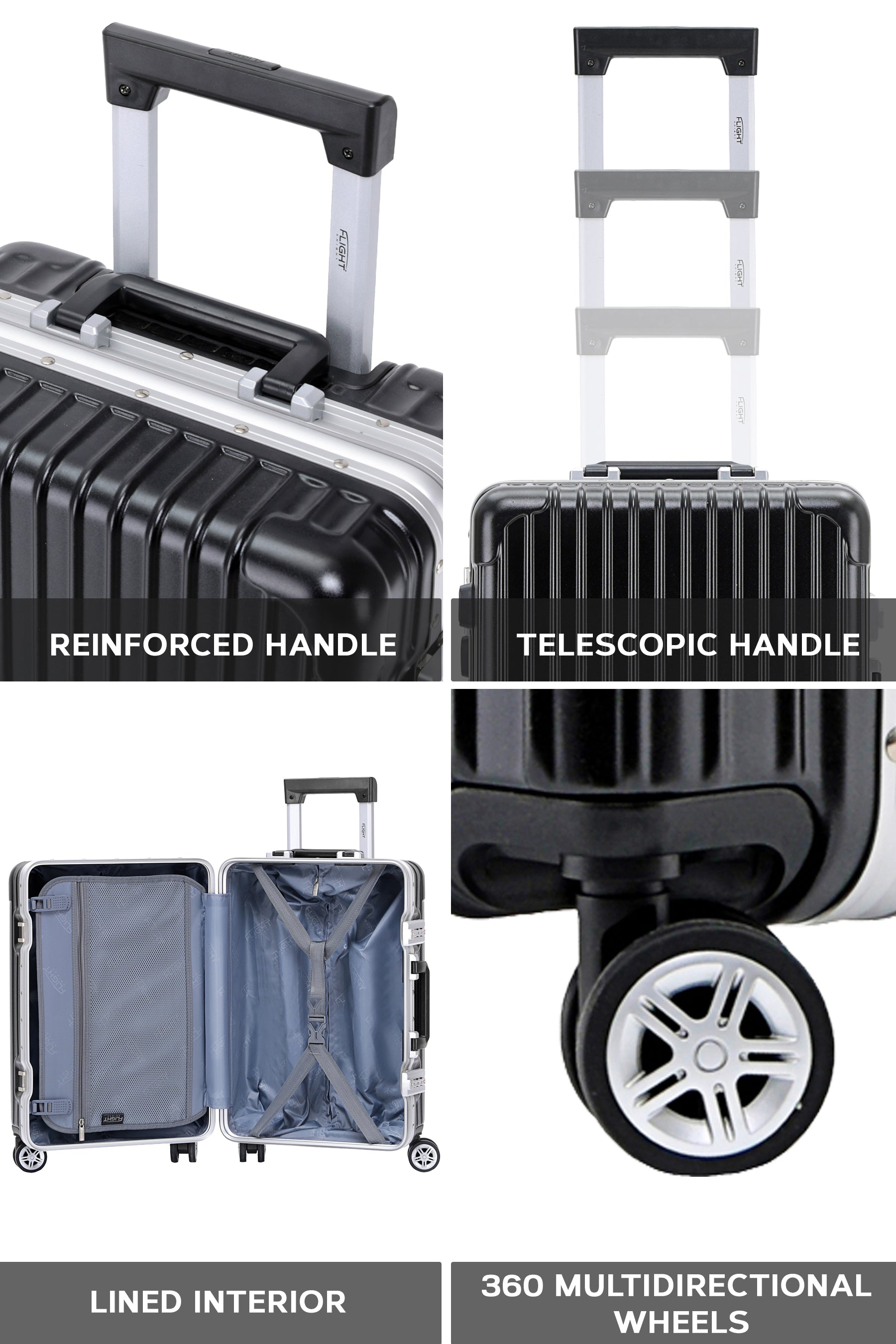 Set of 3 Silver Travel Cases 55x35x20cm + Medium + Large