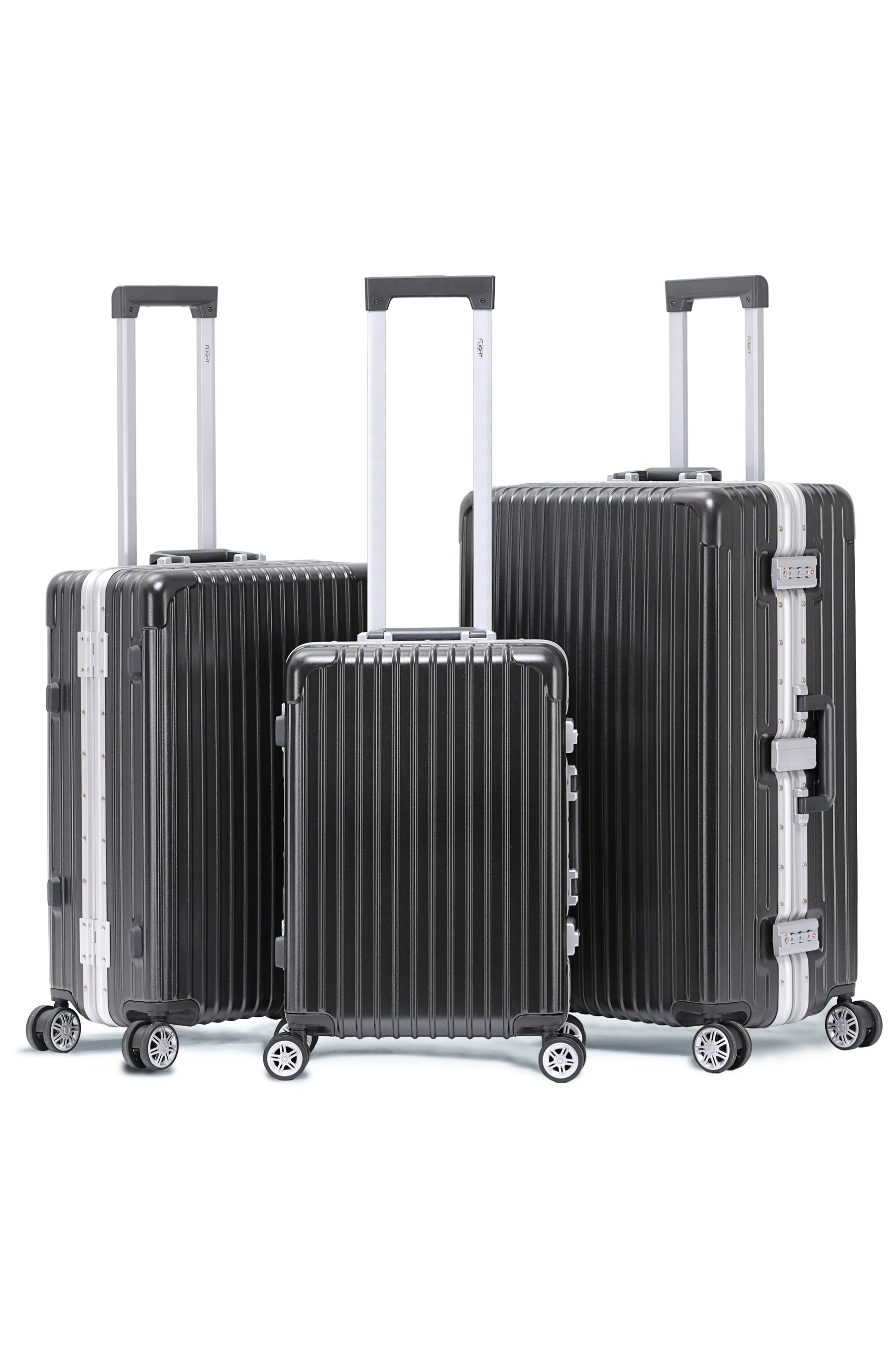 Set of 3 Silver Travel Cases 55x35x20cm + Medium + Large