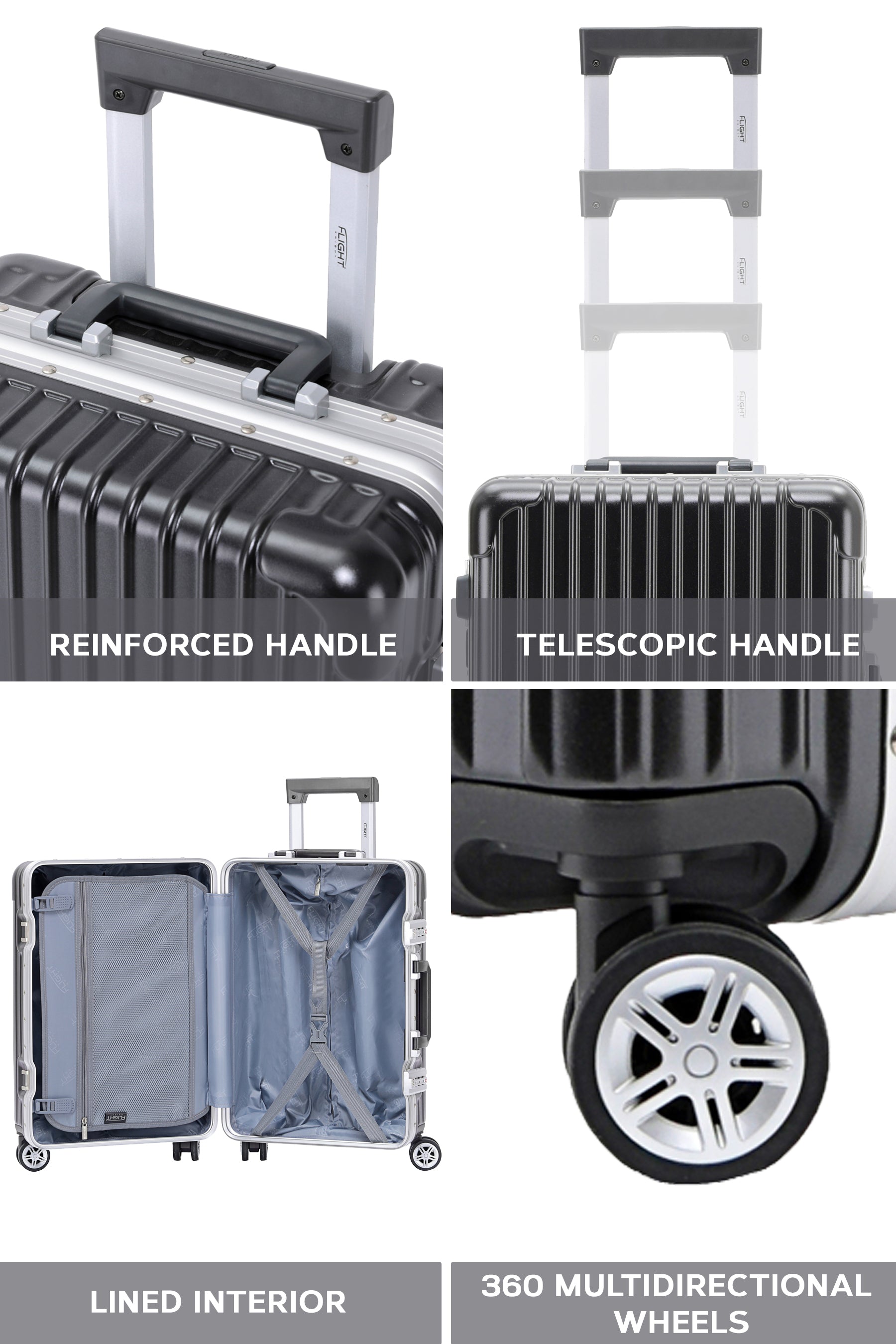 Set of 3 Silver Travel Cases 55x35x20cm + Medium + Large