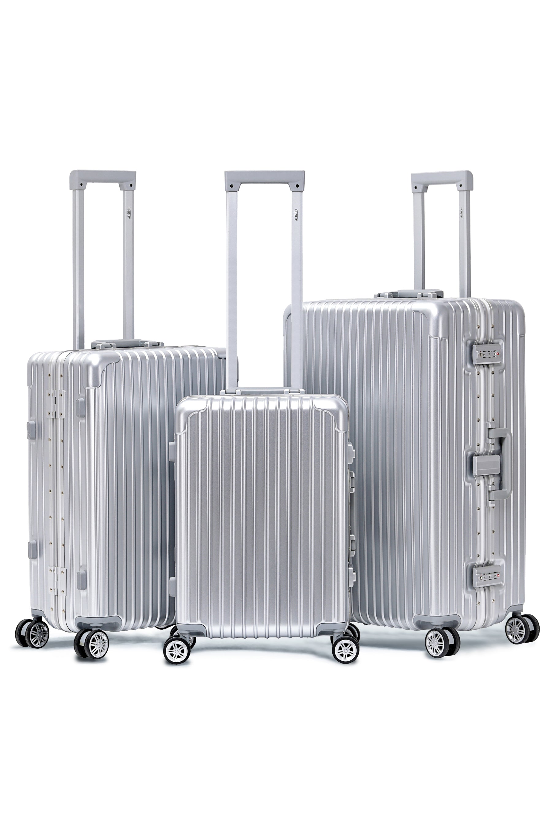 Set of 3 Silver Travel Cases 55x35x20cm + Medium + Large