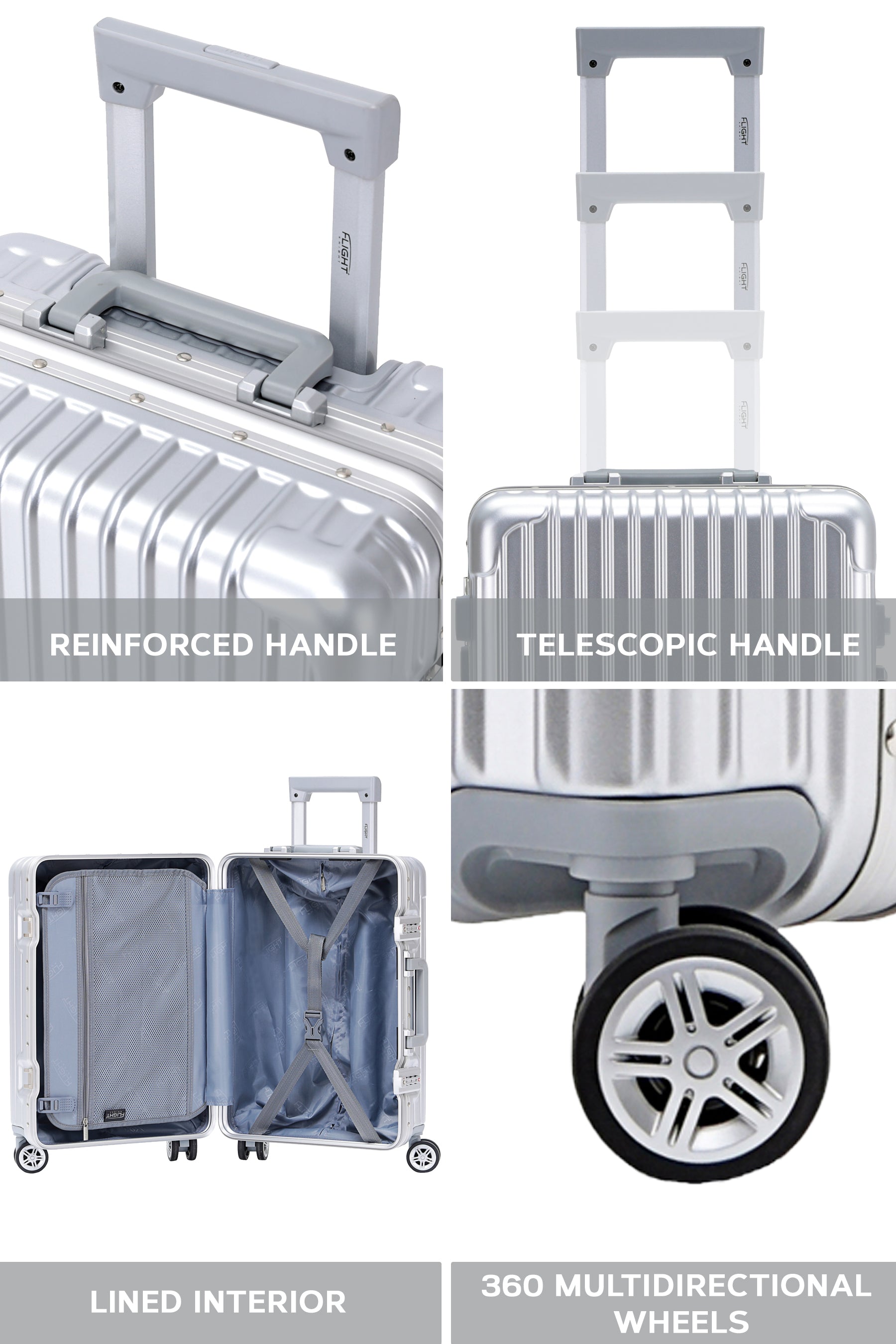 Set of 3 Silver Travel Cases 55x35x20cm + Medium + Large