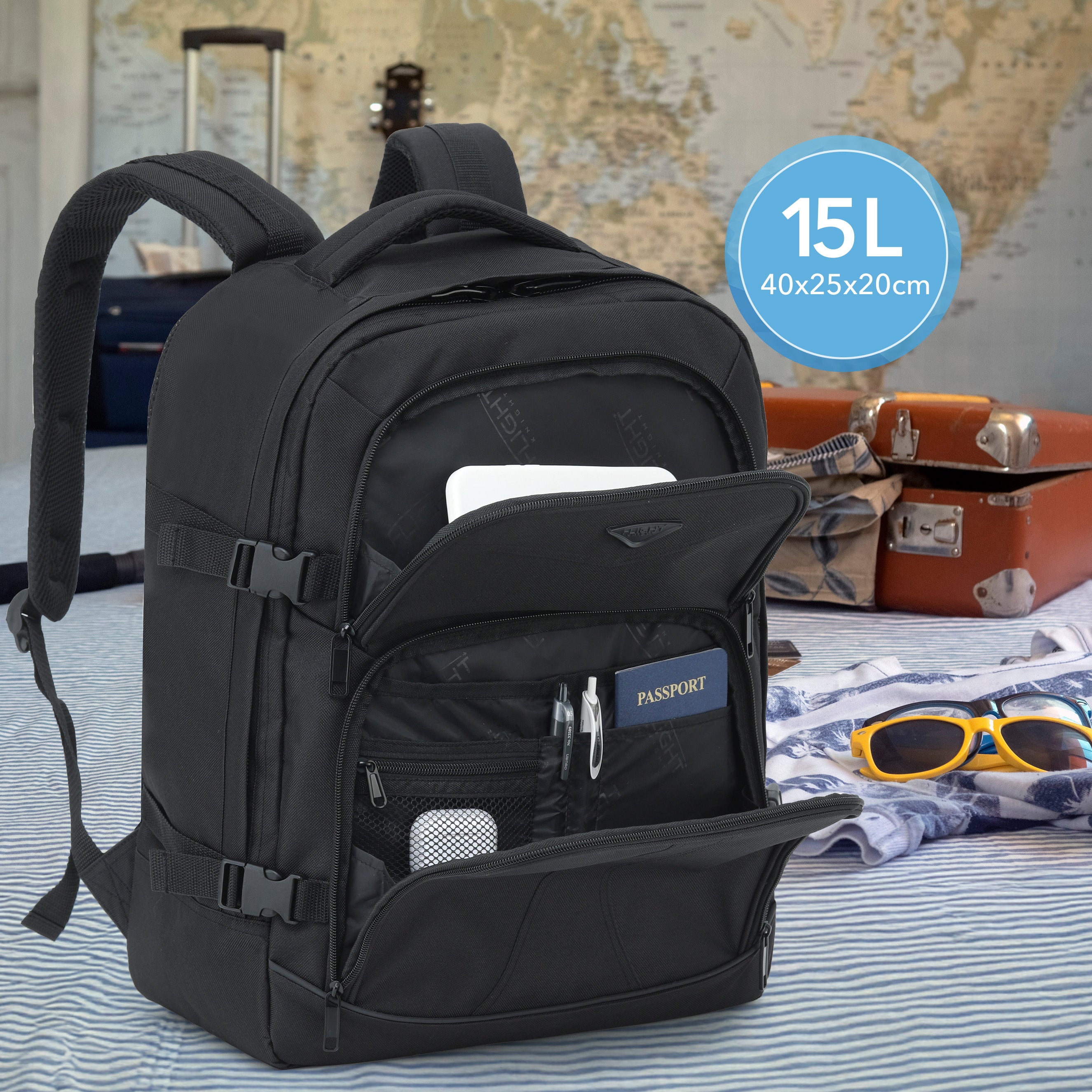 Flight Knight Underseat Backpack for Travelling USB Port Padded Comfortable Backpack - Carry On Luggage For easyJet, Ryanair. BA, Jet2 & Many More!