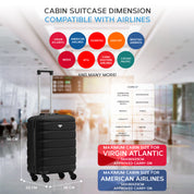 56x36x23cm Maximum Size For Virgin Atlantic Lightweight 4 Wheel ABS Hard Case