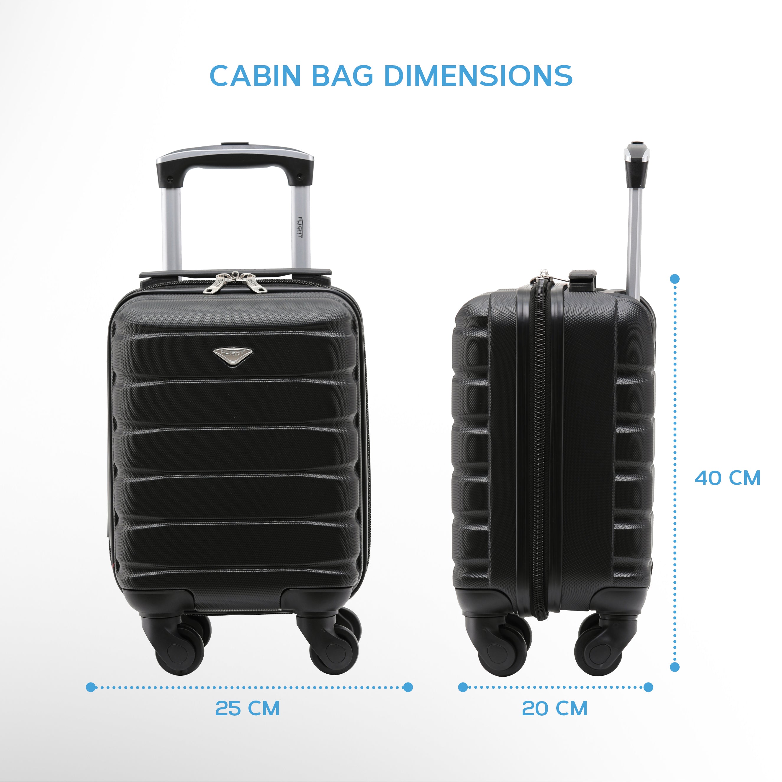 40x20x25cm Lightweight 4 Wheel ABS Hard Case Cabin Carry On Hand Lugga –  Flight Knight