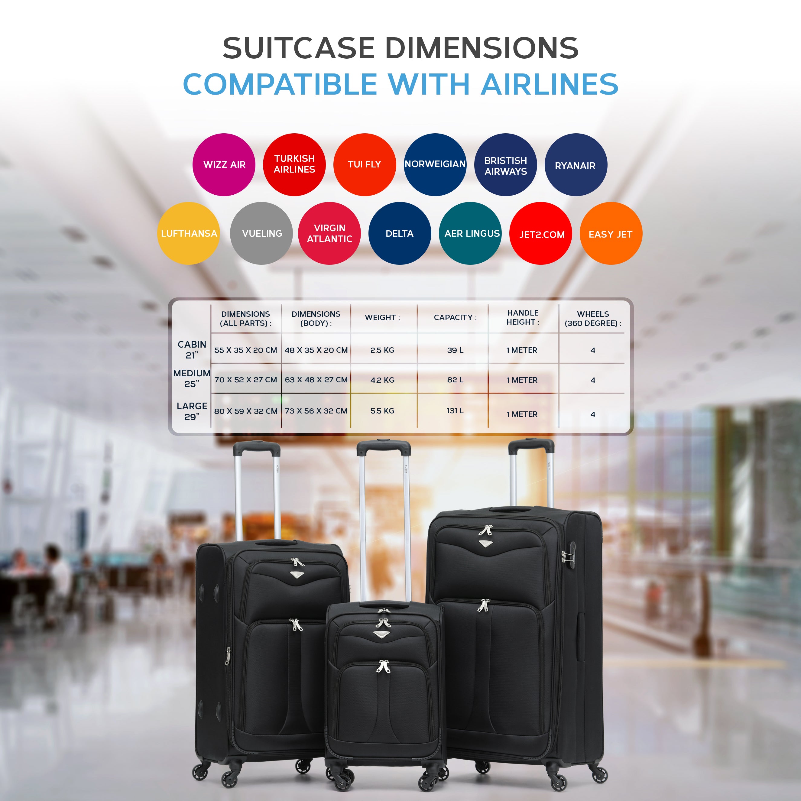 Lightweight 4 Wheel Soft Case Suitcases